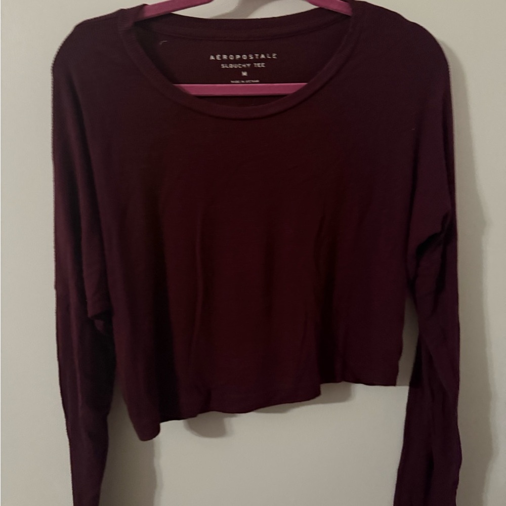 Aeropostale Burgundy Long Sleeve Crop Top